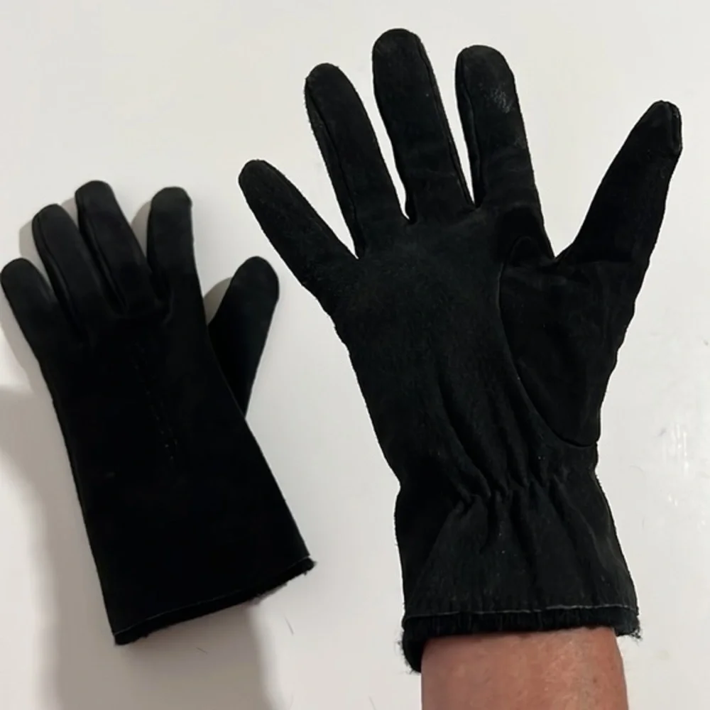 Fownes Black Genuine Leather Suede Lined Gloves Medium Size 8